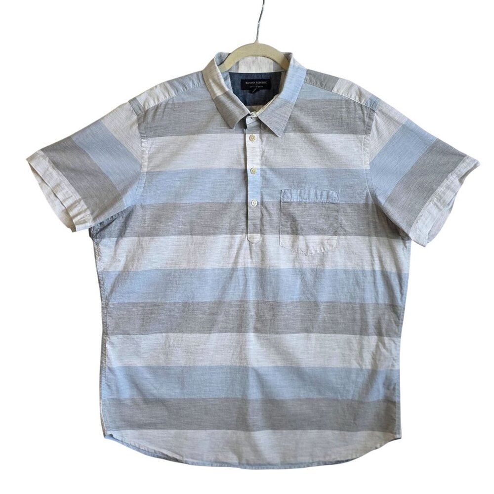 Banana Republic Soft Wash Slim Fit Polo Shirt Men's XL Blue White Striped Henley